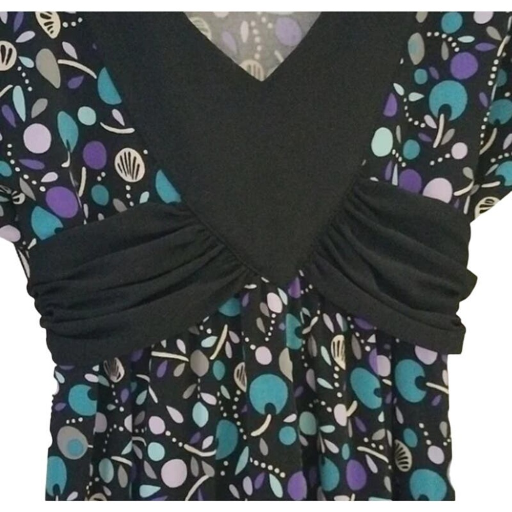 Bisou Bisou XL Women Wrap Dress Cherry Blossom Pattern Geometric Empire Waist - Picture 5 of 5